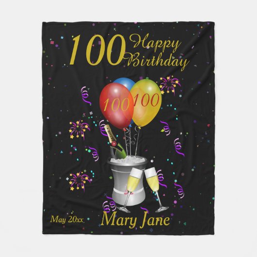 100e verjaardag Black Gold van de feestdag Fleece Deken (Voorkant)