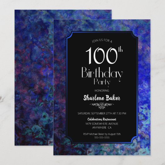 100e verjaardag Black met blauwe grens Kaart (Voorkant / Achterkant)
