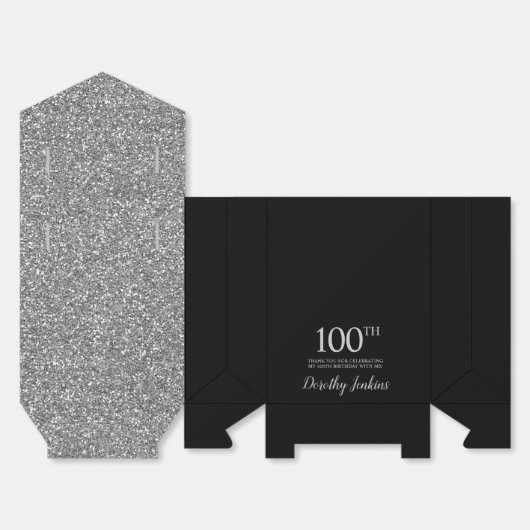 100e verjaardag Black Silver Glitter Dank u Bedankdoosjes (Ongevouwen)