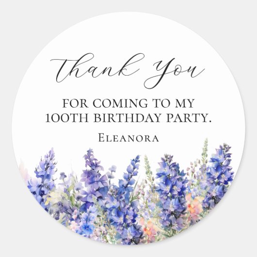 100e Verjaardag Blauw Juli Geboortebloem Custom Fl Ronde Sticker (Voorkant)