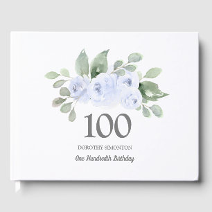 100e verjaardag Blauw Roos Floral Gastenboek