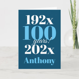 100e verjaardag Blauwe Typografie Kaart