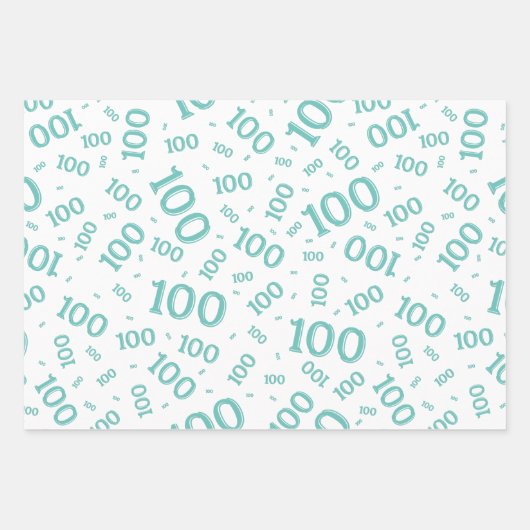 100e verjaardag Blauwgroen/wit willekeurig nummerp Inpakpapier Vel (Voorkant 3)