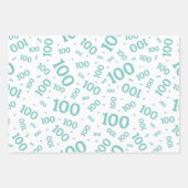 100e verjaardag Blauwgroen/wit willekeurig nummerp Inpakpapier Vel (Voorkant 2)