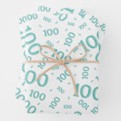 100e verjaardag Blauwgroen/wit willekeurig nummerp Inpakpapier Vel (In situ)