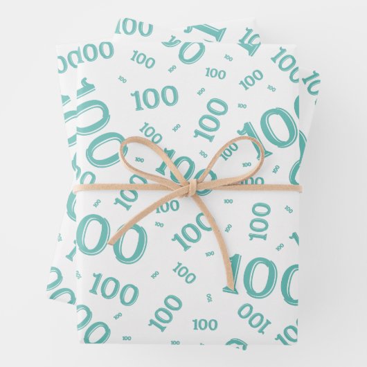 100e verjaardag Blauwgroen/wit willekeurig nummerp Inpakpapier Vel (In situ)