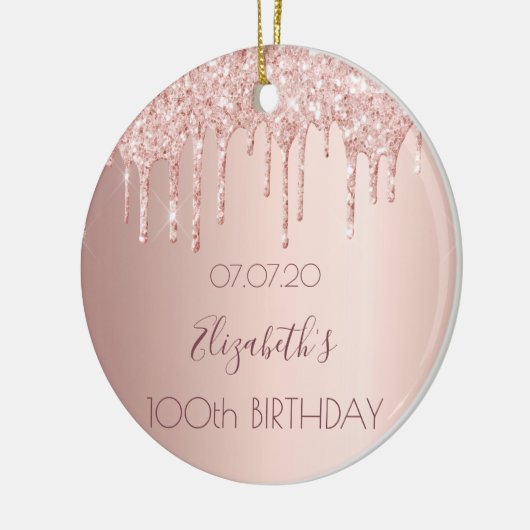 100e verjaardag bloedig roos gouden glitter druppe keramisch ornament (Links)