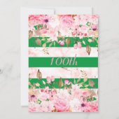 100e verjaardag Bloemen Roos Groen Roze Streep Kaart (Achterkant)