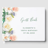 100e verjaardag bloemen witte perzikroze gastenboek (Voorkant)