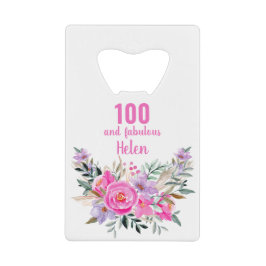 100e verjaardag bloemencreditcard flesopener creditkaart flessenopener