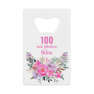 100e verjaardag bloemencreditcard flesopener creditkaart flessenopener