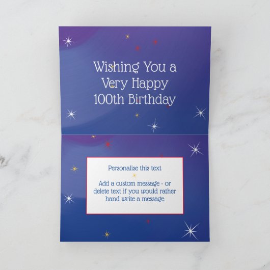 100e verjaardag - Blue Gold Star Number - OUD Kaart (Binnen)