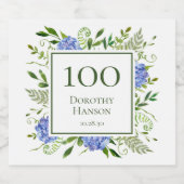 100e verjaardag Blue Hydrangeas Bier Etiket (Enkel label)