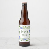 100e verjaardag Blue Hydrangeas Bier Etiket (Voorkant)