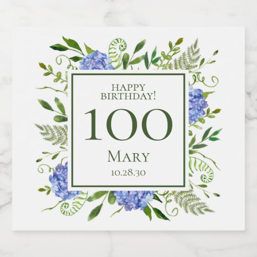 100e verjaardag Blue Hydrangeas Bier Etiket (Enkel label)