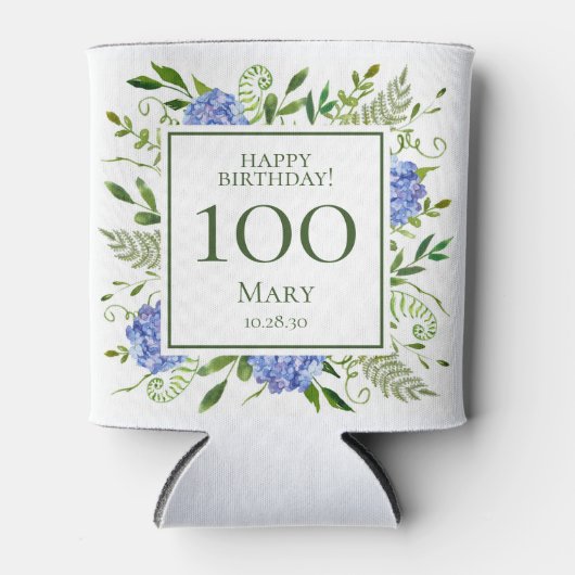100e verjaardag Blue Hydrangeas Blikjeskoeler (Voorkant)
