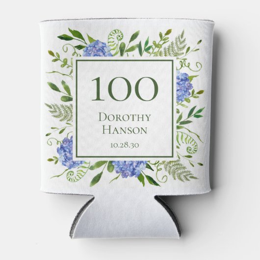 100e verjaardag Blue Hydrangeas Blikjeskoeler (Voorkant)