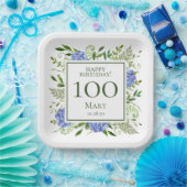 100e verjaardag Blue Hydrangeas Papieren Bordje (Feest)
