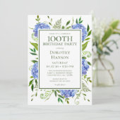 100e verjaardag Blue Hydrangeas Surprise Party Kaart (Staand voorkant)