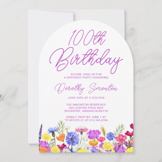 100e verjaardag Boho Paarse Wildflower Arch Kaart (Voorkant)