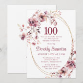 100e verjaardag Bourgondië Blush Roze Wildflower Kaart (Voorkant / Achterkant)