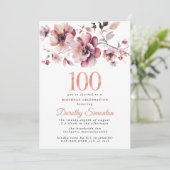 100e verjaardag Bourgondië Dusty Blush Pink Floral Kaart (Staand voorkant)