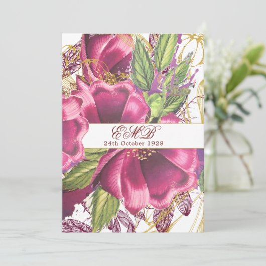 100e verjaardag Burgundy Gold Floral Elegant Chic Kaart (Staand voorkant)