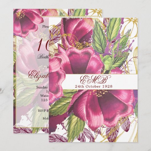 100e verjaardag Burgundy Gold Floral Elegant Chic Kaart (Voorkant / Achterkant)