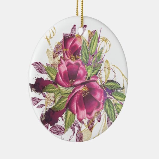 100e verjaardag Burgundy Gold Floral Elegant Chic Keramisch Ornament (Rechts)