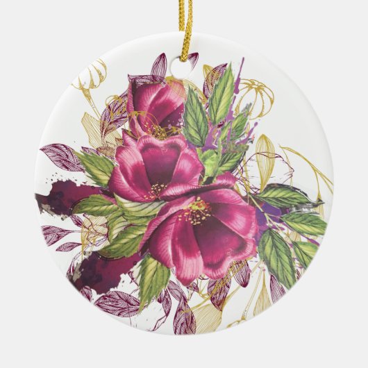 100e verjaardag Burgundy Gold Floral Elegant Chic Keramisch Ornament (Voorkant)