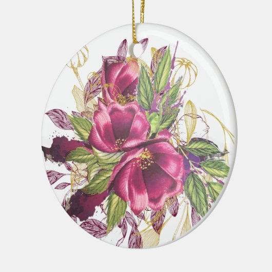 100e verjaardag Burgundy Gold Floral Elegant Chic Keramisch Ornament (Links)