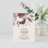100e verjaardag Burgundy Ivory Floral Cream Briefkaart (Staand voorkant)