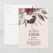 100e verjaardag Burgundy Ivory Floral Cream Briefkaart (Voorkant / Achterkant)