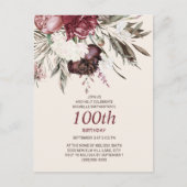 100e verjaardag Burgundy Ivory Floral Cream Briefkaart (Voorkant)