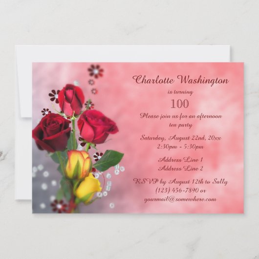 100e verjaardag Chic Red & Yellow Roses Kaart (Achterkant)