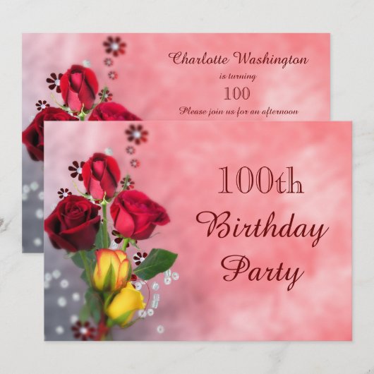 100e verjaardag Chic Red & Yellow Roses Kaart (Voorkant / Achterkant)