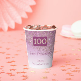 100e verjaardag Classy Falling Roos Gold Glitter Papieren Bekers