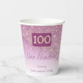 100e verjaardag Classy Falling Roos Gold Glitter Papieren Bekers (Achterkant)