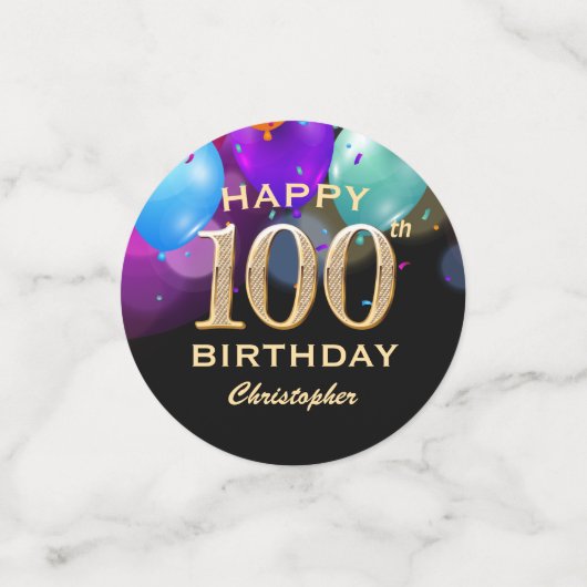 100e verjaardag Confetti voor zwarte en gouden fee (Kleine voorkant)