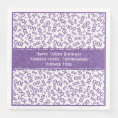 100e verjaardag Cool Nummer Patroon Paarse/Wit Servet (Voorkant)