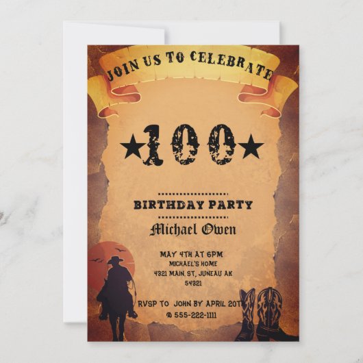 100e verjaardag cowboy oud papier paardrijden part kaart (Voorkant)