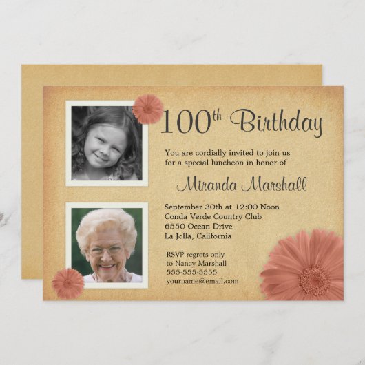 100e verjaardag Daisy 2 Foto nodigt uit Kaart (Voorkant / Achterkant)