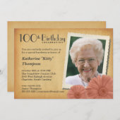 100e verjaardag  Daisy Foto-uitnodigingen Kaart (Voorkant / Achterkant)