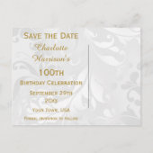 100e verjaardag Damask en Faux Bow Save The Date Aankondigingskaart (Achterkant)