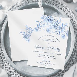 100e Verjaardag Dinner Party Dusty Blue Roos Flora Kaart
