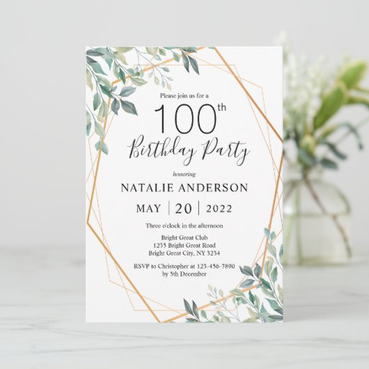 100e verjaardag Elegant Eucalyptus Greenery & Gold Kaart (Staand voorkant)