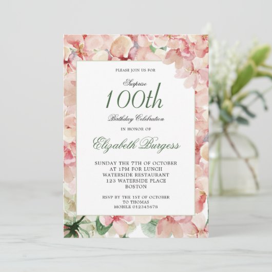 100e verjaardag Elegant foto Floral verjaardag Kaart (Staand voorkant)