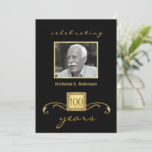 100e verjaardag Elegant Foto-uitnodigingen Kaart (Staand voorkant)