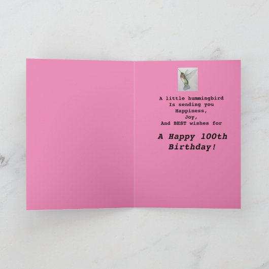 100e Verjaardag Elegante Roze Kolibrie Waterverf Kaart (Binnen)