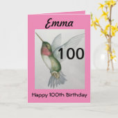 100e Verjaardag Elegante Roze Kolibrie Waterverf Kaart (Gele Bloem)